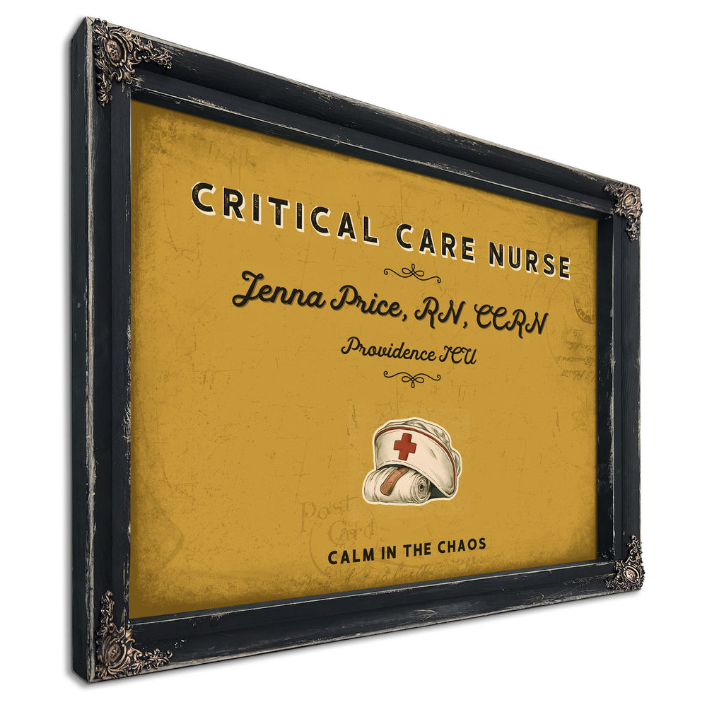 Personalized Critical Care Nurse Sign, Calm in the Chaos, Mustard & Black, image 1
