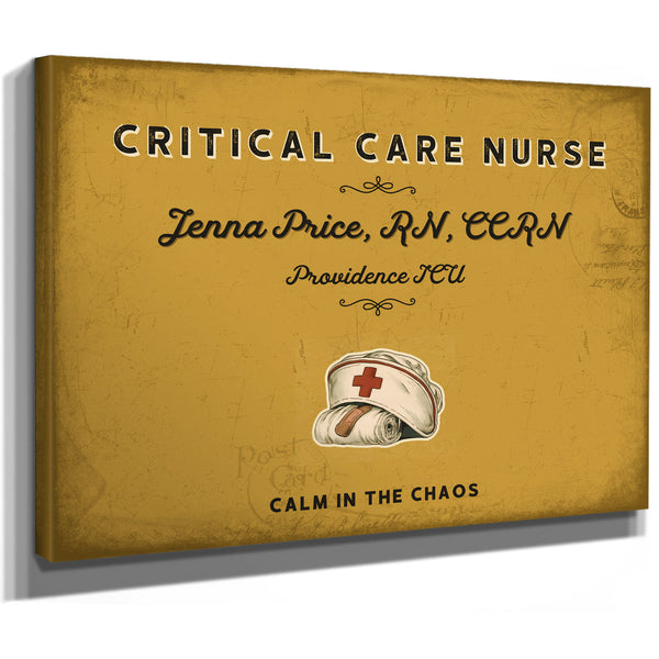 Personalized Critical Care Nurse Sign, Calm in the Chaos, Mustard & Black, image 8