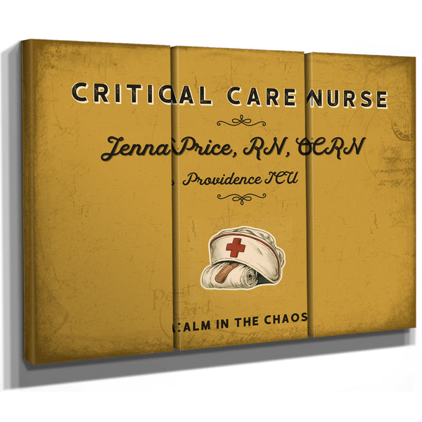 Personalized Critical Care Nurse Sign, Calm in the Chaos, Mustard & Black, image 14