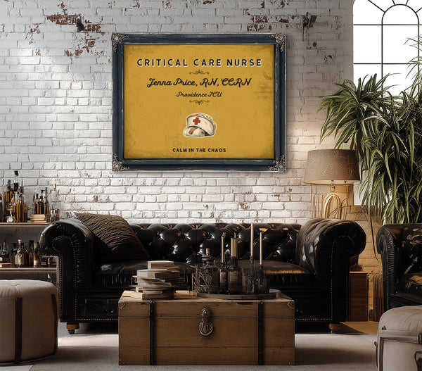 Personalized Critical Care Nurse Sign, Calm in the Chaos, Mustard & Black, image 18