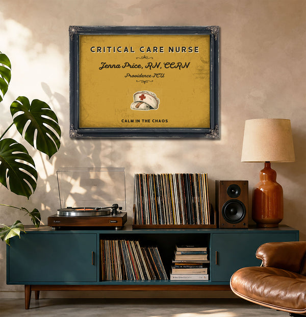 Personalized Critical Care Nurse Sign, Calm in the Chaos, Mustard & Black, image 20