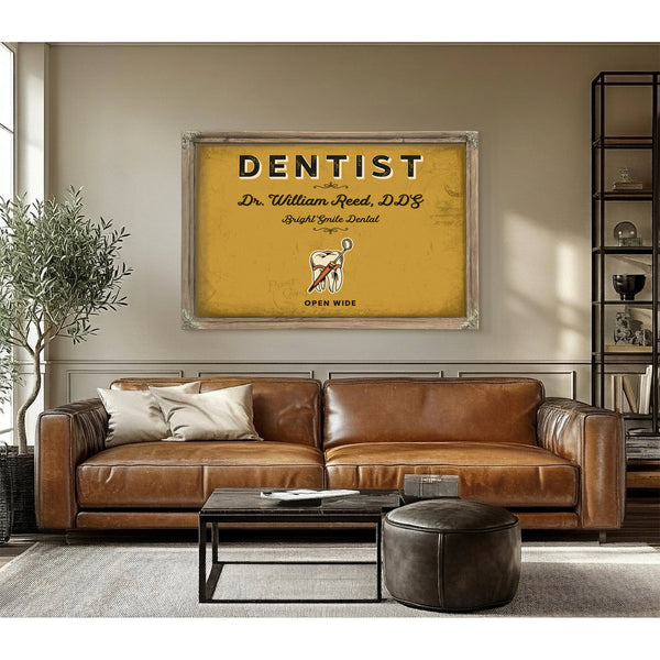Personalized Dentist Sign, Open Wide, Mustard & Black, image 3