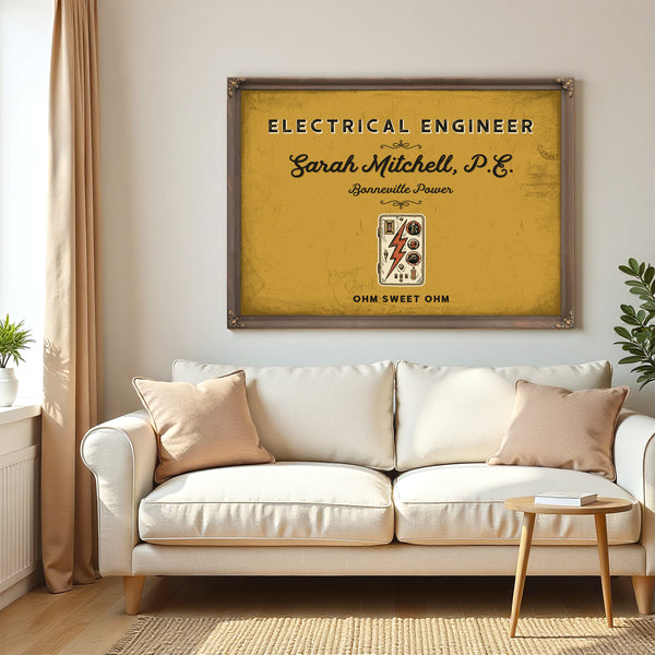 Personalized Electrical Engineer Sign, Ohm Sweet Ohm, Mustard & Black, image 5