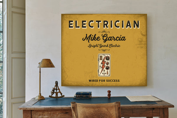 Personalized Electrician Sign, Wired for Success, Mustard & Black, image 2