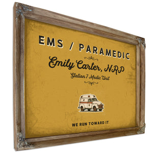 Personalized Paramedic Sign, We Run Toward It, Mustard & Black, image 6
