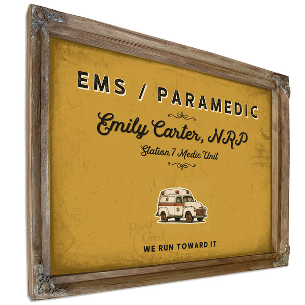 Personalized Paramedic Sign, We Run Toward It, Mustard & Black, image 6