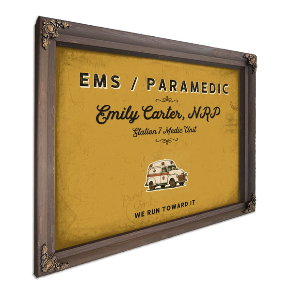 Personalized Paramedic Sign, We Run Toward It, Mustard & Black, image 7