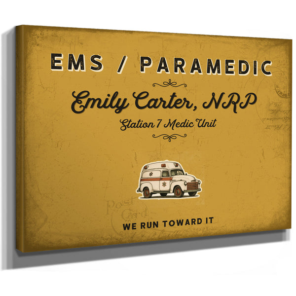 Personalized Paramedic Sign, We Run Toward It, Mustard & Black, image 8