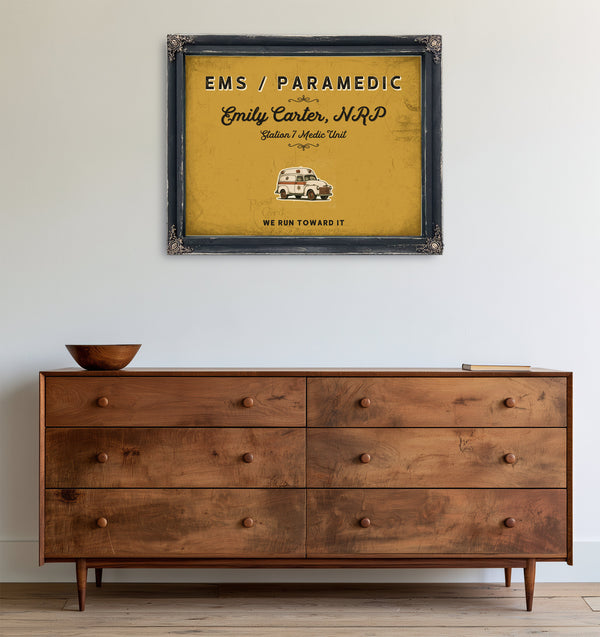 Personalized Paramedic Sign, We Run Toward It, Mustard & Black, image 19
