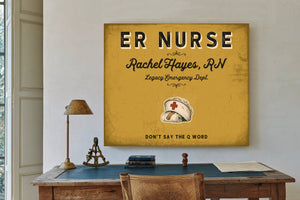 Personalized ER Nurse Sign, Don't Say the Q Word, Mustard & Black, image 2