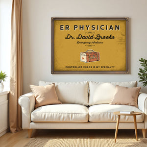 Personalized ER Physician Sign, Controlled Chaos Is My Specialty, Mustard & Black, image 5