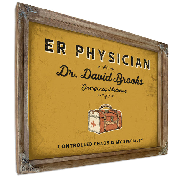 Personalized ER Physician Sign, Controlled Chaos Is My Specialty, Mustard & Black, image 6