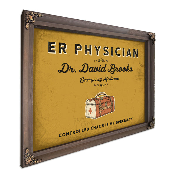 Personalized ER Physician Sign, Controlled Chaos Is My Specialty, Mustard & Black, image 7