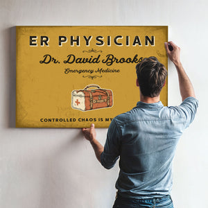 Personalized ER Physician Sign, Controlled Chaos Is My Specialty, Mustard & Black, image 9