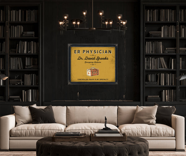 Personalized ER Physician Sign, Controlled Chaos Is My Specialty, Mustard & Black, image 16