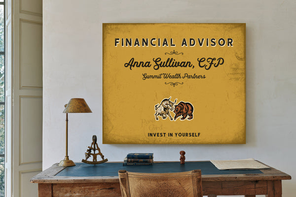 Personalized Financial Advisor Sign, Invest in Yourself, Mustard & Black, image 2