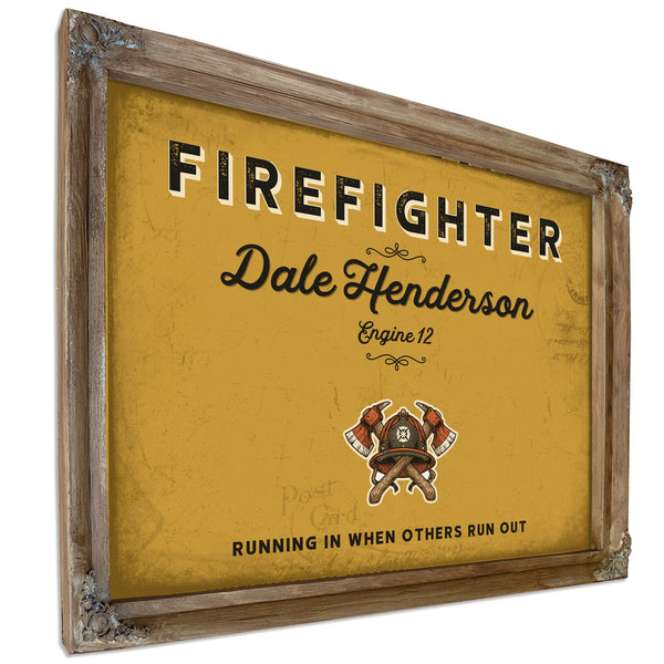 Personalized Firefighter Sign, Running In When Others Run Out, Mustard & Black, image 6