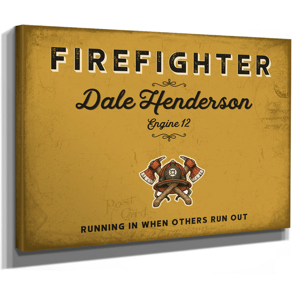 Personalized Firefighter Sign, Running In When Others Run Out, Mustard & Black, image 8