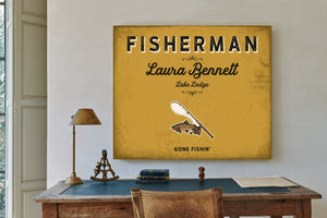 Personalized Fisherman Sign, Gone Fishin', Mustard & Black, image 2