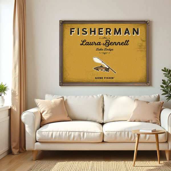 Personalized Fisherman Sign, Gone Fishin', Mustard & Black, image 5