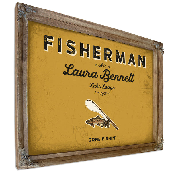 Personalized Fisherman Sign, Gone Fishin', Mustard & Black, image 6