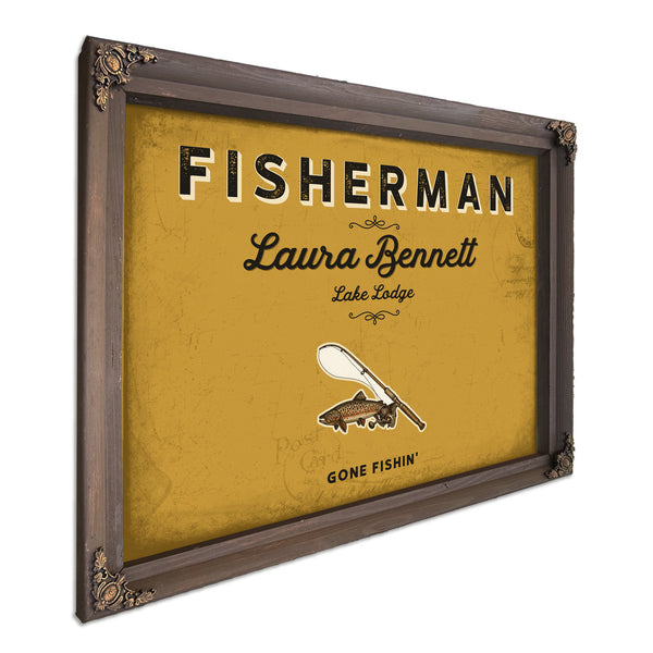 Personalized Fisherman Sign, Gone Fishin', Mustard & Black, image 7