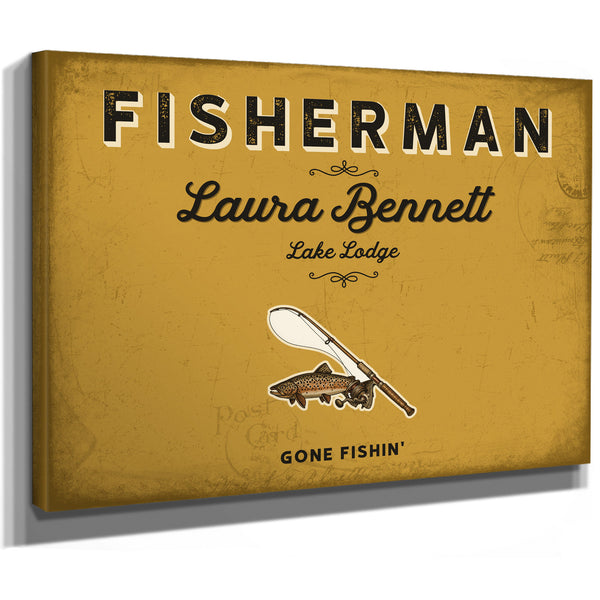 Personalized Fisherman Sign, Gone Fishin', Mustard & Black, image 8