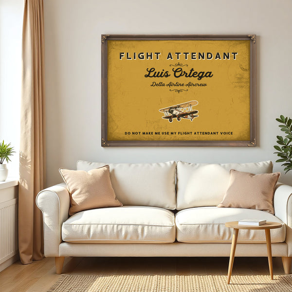 Personalized Flight Attendant Sign, Do Not Make Me Use My Flight Attendant Voice, Mustard & Black, image 5
