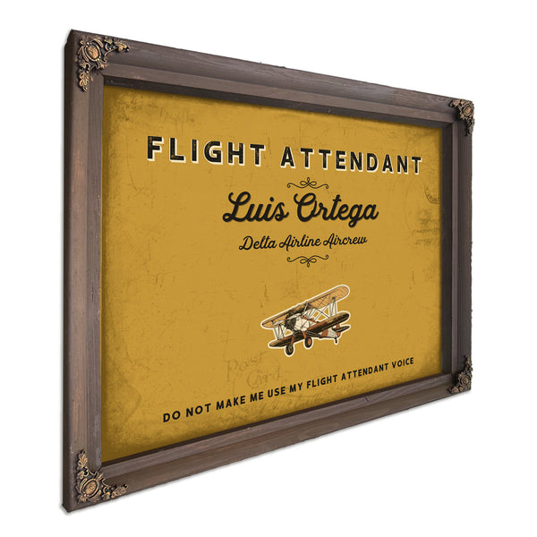 Personalized Flight Attendant Sign, Do Not Make Me Use My Flight Attendant Voice, Mustard & Black, image 7