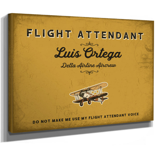 Personalized Flight Attendant Sign, Do Not Make Me Use My Flight Attendant Voice, Mustard & Black, image 8
