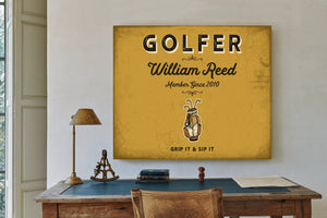 Personalized Golfer Sign, Grip It & Sip It, Mustard & Black, image 2