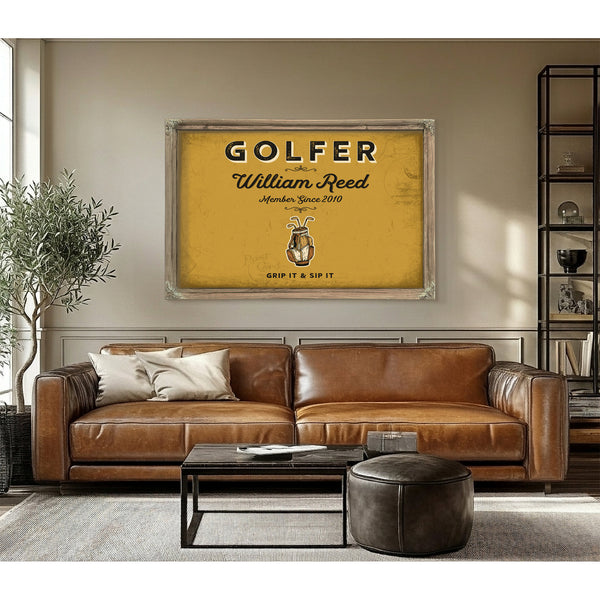 Personalized Golfer Sign, Grip It & Sip It, Mustard & Black, image 3
