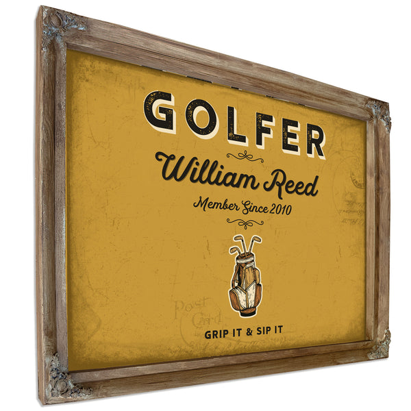 Personalized Golfer Sign, Grip It & Sip It, Mustard & Black, image 6