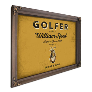 Personalized Golfer Sign, Grip It & Sip It, Mustard & Black, image 7
