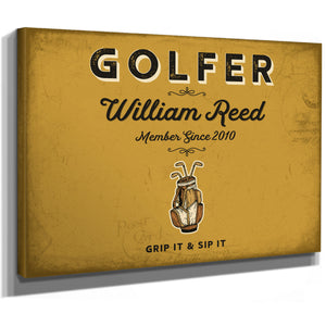 Personalized Golfer Sign, Grip It & Sip It, Mustard & Black, image 8