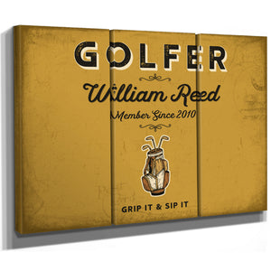 Personalized Golfer Sign, Grip It & Sip It, Mustard & Black, image 14