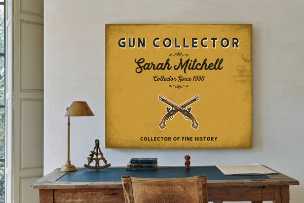 Personalized Gun Collector Sign, Collector of Fine History, Mustard & Black, image 2