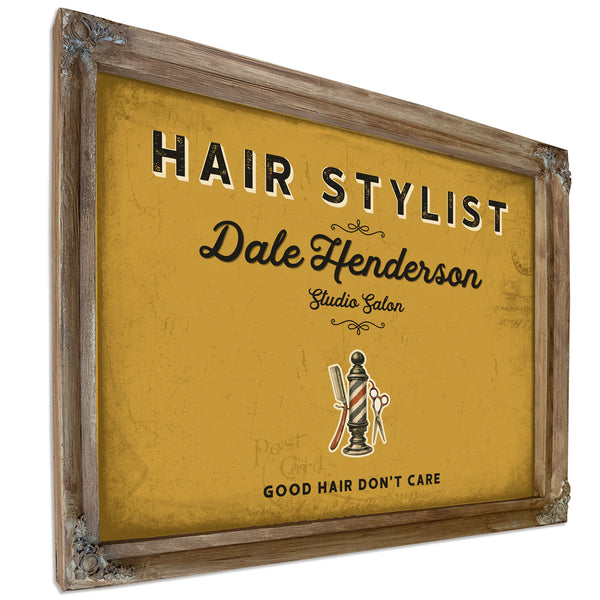 Personalized Hair Stylist Sign, Good Hair Don't Care, Mustard & Black, image 6