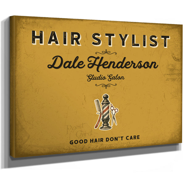 Personalized Hair Stylist Sign, Good Hair Don't Care, Mustard & Black, image 8