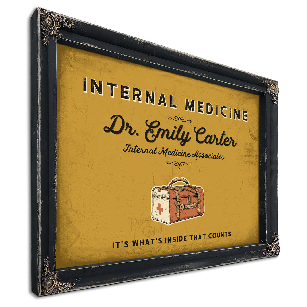 Personalized Internal Medicine Sign, It's What's Inside That Counts, Mustard & Black, image 1