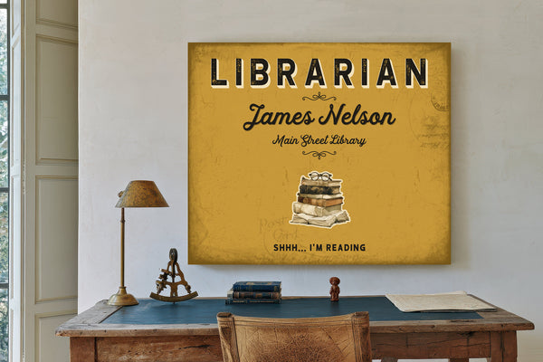 Personalized Librarian Sign, Shhh... I'm Reading, Mustard & Black, image 2