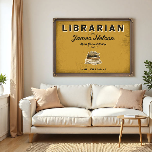 Personalized Librarian Sign, Shhh... I'm Reading, Mustard & Black, image 5