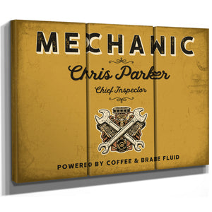 Personalized Mechanic Sign, Powered by Coffee & Brake Fluid, Mustard & Black, image 14