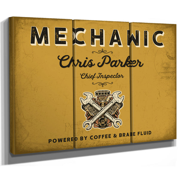 Personalized Mechanic Sign, Powered by Coffee & Brake Fluid, Mustard & Black, image 14