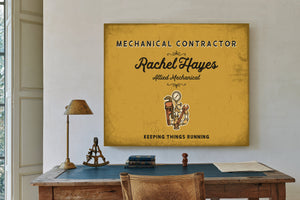 Personalized Mechanical Contractor Sign, Keeping Things Running, Mustard & Black, image 2