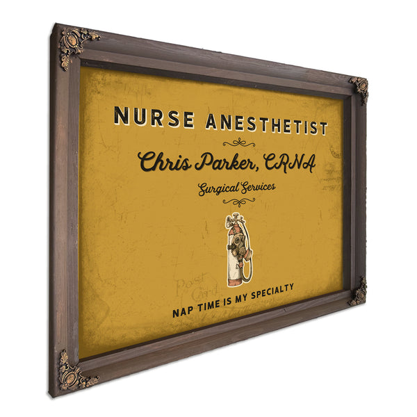 Personalized Nurse Anesthetist Sign, Nap Time Is My Specialty, Mustard & Black, image 7