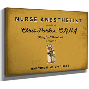 Personalized Nurse Anesthetist Sign, Nap Time Is My Specialty, Mustard & Black, image 8