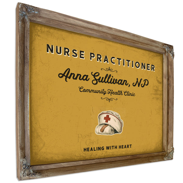 Personalized Nurse Practitioner Sign, Healing With Heart, Mustard & Black, image 6
