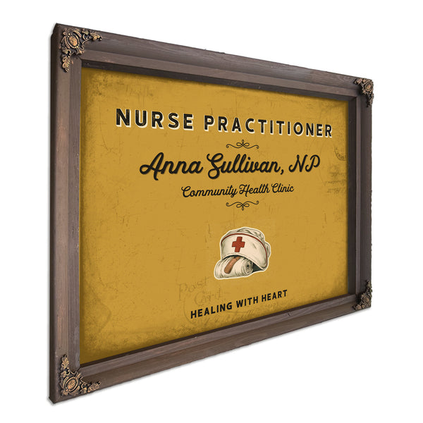 Personalized Nurse Practitioner Sign, Healing With Heart, Mustard & Black, image 7