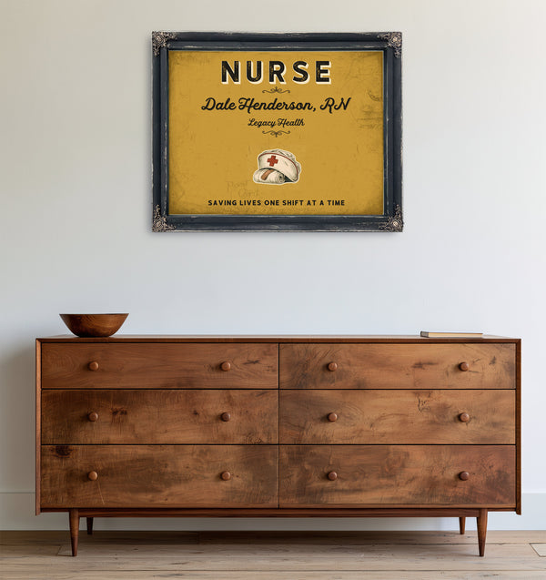 Personalized Nurse Sign, Saving Lives One Shift at a Time, Mustard & Black, image 19